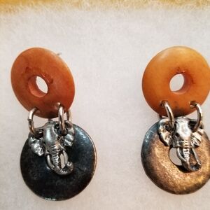 Treska Drop Pierced Earrings w/Elephants